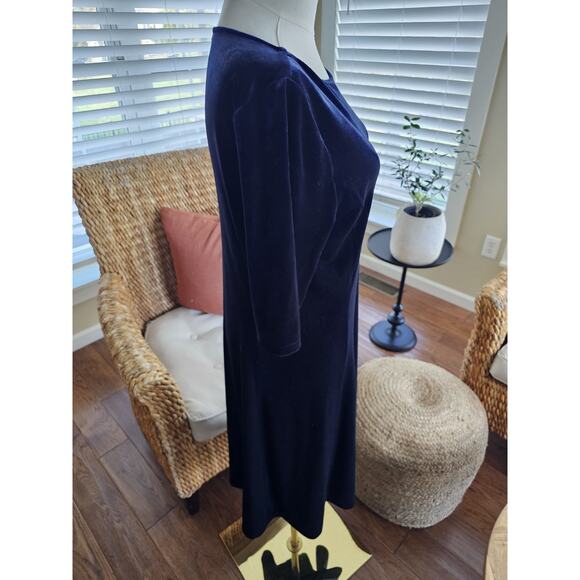 Lands' End Navy Blue Velour Fit Flare Stretch Boat Neck Dress Holiday Small - Picture 3 of 11